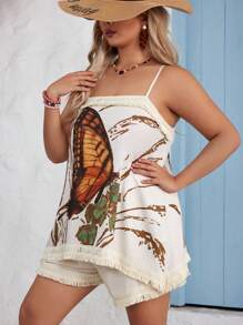 SHEIN VCAY Große Größen Set aus Tanktop und Shorts mit Schmetterlingsdruck für Damen - Verschiedenfarbig - Übersicht 4