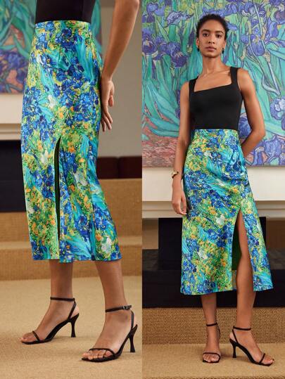 MOTF PREMIUM 花卉印花開岔裙