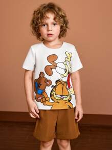 Young Boy Casual Cartoon Printed Short Sleeve T-Shirt, Summer