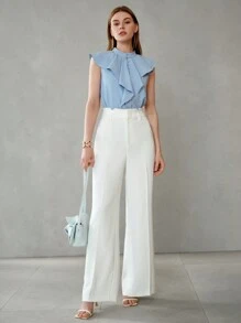 MOTF PREMIUM SOLID JABOT COLLAR BLOUSE,CHIC BLOUSE