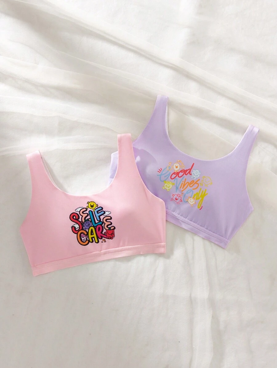 Mr Men Little Miss X SHEIN Tween Girl 2pcs/Set Cute Cartoon Print Comfortable Cotton Underwear - Multicolor - View 1