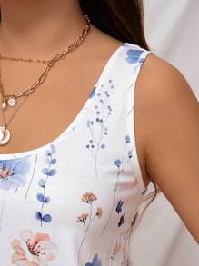 SHEIN LUNE Plus Size Women's Summer Floral Printed Sleeveless Top And Shorts Set,Holiday Outfits Boho