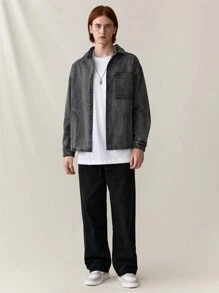 Manfinity Hypemode Camisa casual de mezclilla gris claro para hombre - Gris Claro - Ver 3