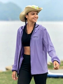 In My Nature Women's Letter Print Hooded Drawstring Hem Outdoor Jacket