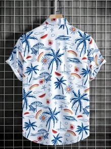 Manfinity RSRT Men Short Sleeve Button Down Casual Vacation Floral Graphic Printed Collar Shirt For Summer