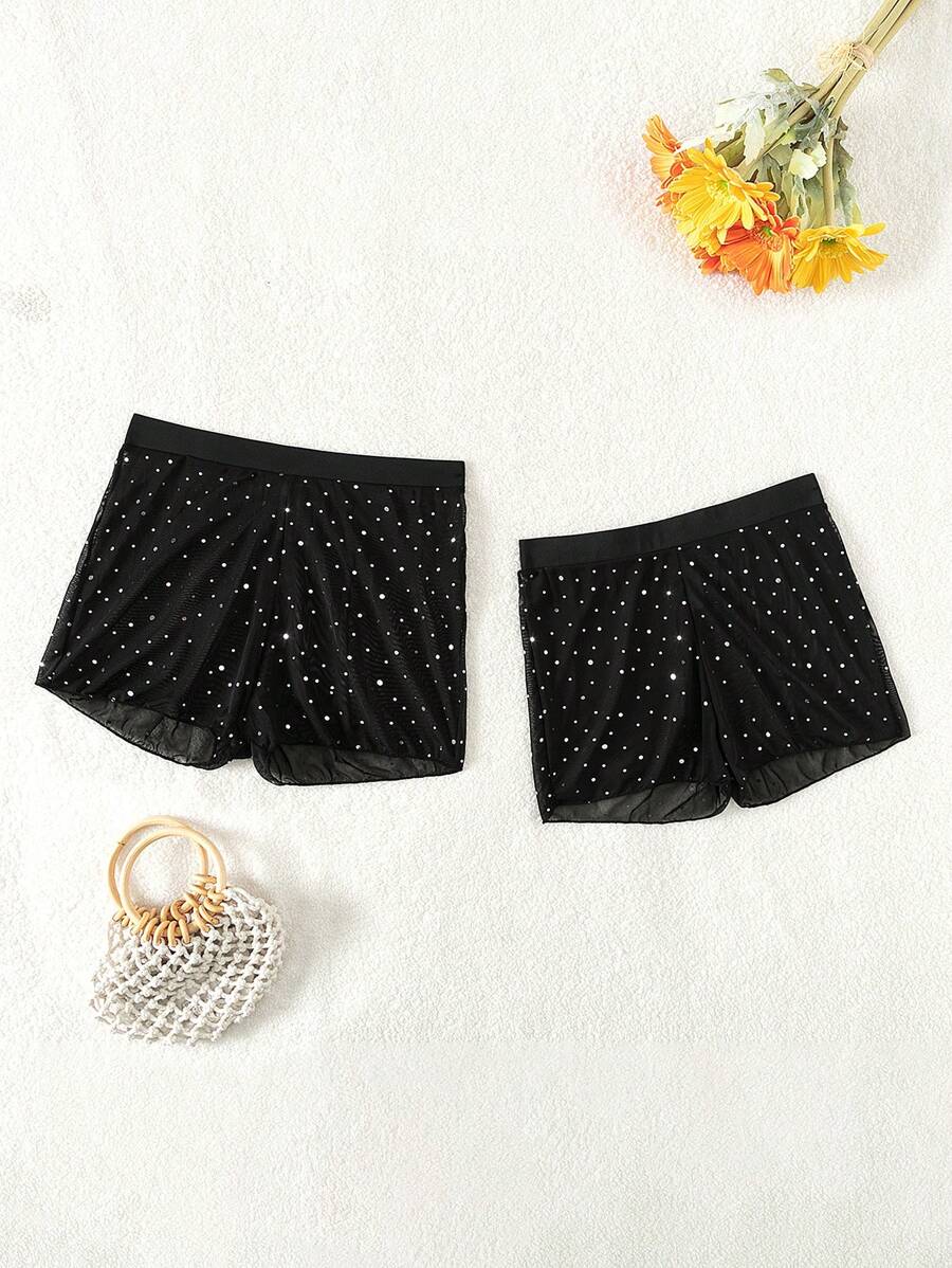 SHEIN Swim Solid Color Fashionable See-Through Tight Leg Cover Shorts For Summer - Black - View 1