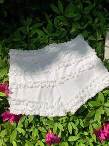 SHEIN EZwear Shorts de verão Y2K com renda franzida e babados para mulheres - Branco - Visão 3