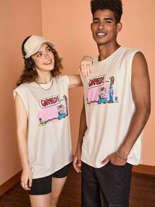 GARFIELD | SHEIN 夏季男女通用单件休闲卡通人物和字母印花背心