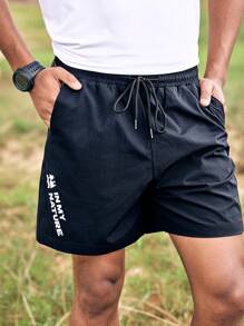 In My Nature Men's Contrast Letter Print Drawstring With Pockets Cargo Shorts Outdoor