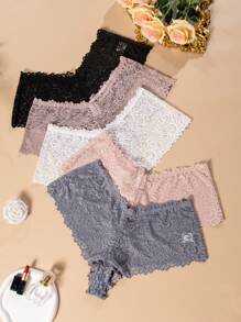 Paquete de 5 piezas de ropa interior de encaje de unicolor para tallas grandes