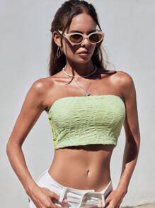 SHEIN EZwear Women's Solid Color Texture Fitted Cropped Tube Top For Summer