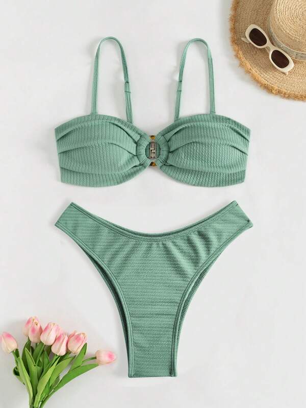 SHEIN X Clarissa Marchese SHEIN Swim Set bikini de damă, culoare solidă, vară, plajă