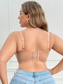 大码女士纯色无钢圈文胸，1 件 - 杏色 - 查看 2