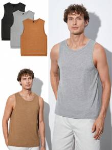 GENTILAND Men Solid Color Knitted Casual Tank Top For Summer