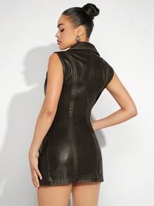 Hauture Tie Front Overlay PU Leather Dress
