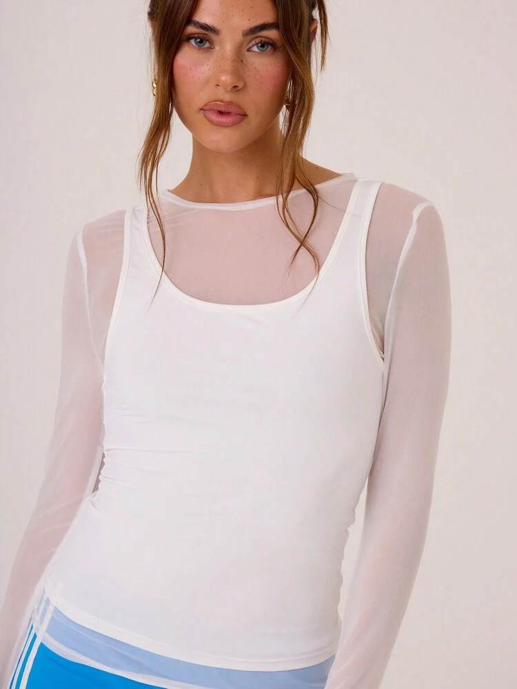 Double Layer Long Sleeve Top Summer Holiday Ibiza Festival Spring Elegant Holiday Vacation