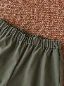 SHEIN 2pcs Tween Boys' College Style Short Sleeve Shirt And Shorts Set Color Block - Army Green - View 5