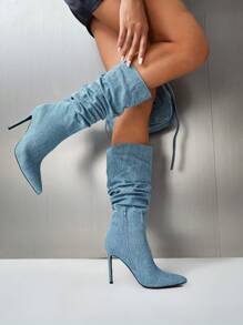 CUCCOO SZL Damen Spitzschuh Stiletto Absatz Slouch Stiefel, modische Stoff Modestiefel für Sommerhochzeitsabsätze, Abschlussballabsätze, Urlaubsschuhe, Partyschuhe, modischer, eleganter Stil, Weihnachts-Disco-Party, Herbst, Neujahr, Valentinstag