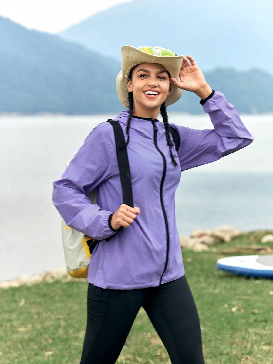 In My Nature Women's Letter Print Hooded Drawstring Hem Outdoor Jacket