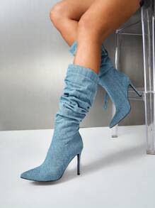 CUCCOO SZL Damen Spitzschuh Stiletto Absatz Slouch Stiefel, modische Stoff Modestiefel für Sommerhochzeitsabsätze, Abschlussballabsätze, Urlaubsschuhe, Partyschuhe, modischer, eleganter Stil, Weihnachts-Disco-Party, Herbst, Neujahr, Valentinstag