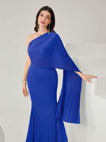 Modelyn Women's Elegant Solid Color Slim Fit Asymmetrical Collar Fish-Tail Long Dress