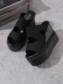 Women's Wedge Platform Sandals, 12cm Thick Soles Strap High Heel Waterproof Platform Summer Wedge Slippers, Black Open Toe Shoes