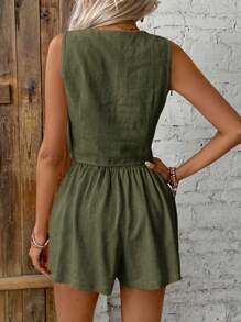 SHEIN Frenchy Traje de chaleco y pantalón corto de unicolor para vacaciones y ocio