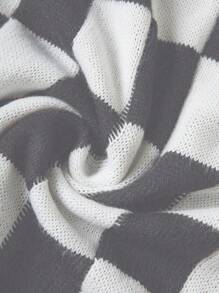 SHEIN Essnce Casual Loose Checkerboard Cardigan With Drop Shoulder - Grey - View 3