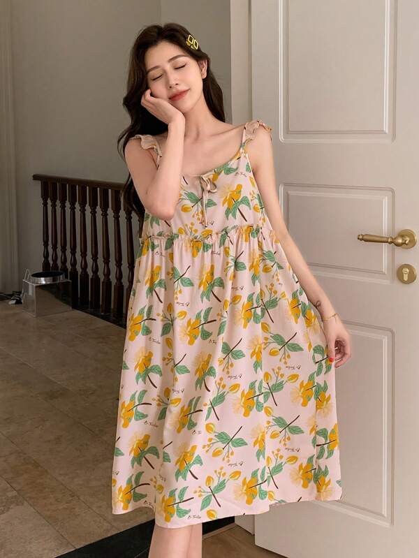 DAZY Rochie de dormit cami cu volane cu imprimeu floral