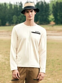 In My Nature Men Slogan Printed Round Neck Long Sleeve Casual Outdoor Sweatshirt - Khaki - View 5