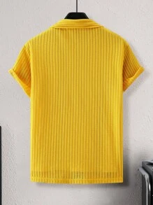 Manfinity Homme Men Summer Casual Short Sleeve Shirt Slim Fit Button Up Collar Plain Shirt, Men's Knit Shirt, Yellow Knit Shirt