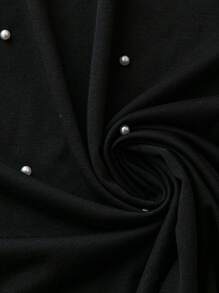 Calvaya Plus Size Women Summer Loose T-Shirt With Hollow Sleeves And Beaded Details - Black - View 4