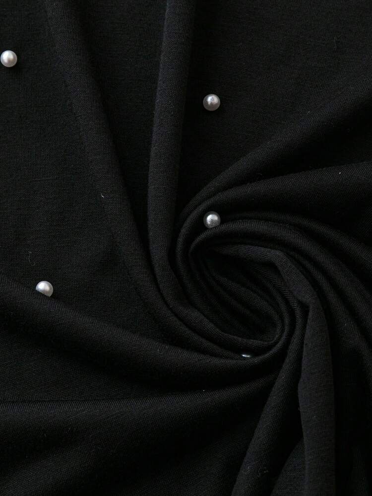 Plus Size Women Summer Loose T-Shirt With Hollow Sleeves And Beaded Details