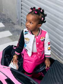 SHEIN Explorewe Baby Girl Letter Graphic Colourblock Varsity Jacket - Multicolor - View 5