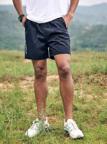 In My Nature Men's Contrast Letter Print Drawstring With Pockets Cargo Shorts Outdoor