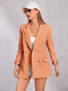 EURMUSE Lapel Neck Double Breasted Blazer - Orange - View 4