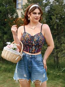 Dreamara Haut court cami à imprimé floral pour les vacances et grandes tailles, pour l été