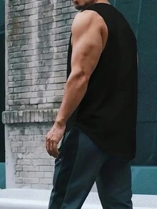 Aesthetic Post Nam Lá thư In Áo ba lỗ - màu đen - Xem 2