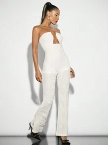 SHEIN BAE Solid White Sleeveless Jumpsuit With Plunging Neckline, Music Festival Clothing, Summer Women Clothes, Summer Women Graduation Outfit
