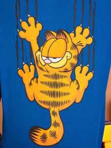 GARFIELD | SHEIN Camiseta casual de manga corta con estampado de dibujos animados para hombre, verano - Azul - Ver 4