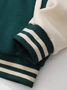 INAWLY 女士春秋休闲学院风撞色棒球夹克 - 橄欖綠 - 查看 4