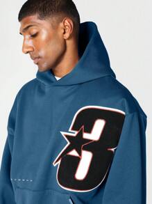 SUMWON Regular Fit Overhead Hoodie With Applique Embroidery - Blue - View 6