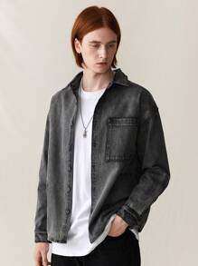 Manfinity Hypemode Camisa casual de mezclilla gris claro para hombre - Gris Claro - Ver 1