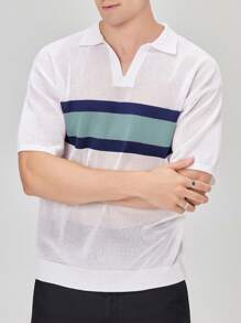 Manfinity Homme Hombres con rayas de manga corta y diseño holgado, Top de punto casual para verano