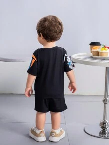 Baby Boys 2pcs Cartoon Rabbit Print Knitted Soft Crewneck Short Sleeve Pullover And Shorts Set