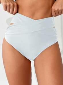 SHEIN Swim Women's Solid Color Minimalist Bikini Bottoms For Vacation,Summer Beach
