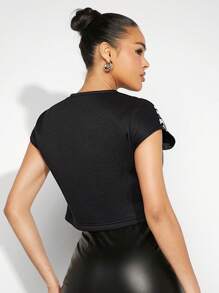 SHEIN Unity Racing Graphic PU Leather Zip Up Top - Multicolor - View 2