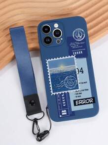 1 个蓝色印章图案 TPU 防震手机壳和 1 个蓝色地雷扣挂绳，适用于 Apple///OPPO 手机壳，配套带挂绳的手机壳，有趣的手机壳，Android 手机壳，适用于 16 Pro Max、A14、A54、A52、A31 4G、A23、Redmi Note 8 Pro、Note 11 Pro 4G、Note 12 4G、OPPO A54 防水防摔防刮 - 彩色 - 查看 1