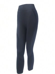 SHEIN Tween Girls' Seamless Sports Wear Peach Hip Leggings For Outdoor Sports, Fitness, Motorcycle Clothing, Yoga, Aerobics - Black - View 3