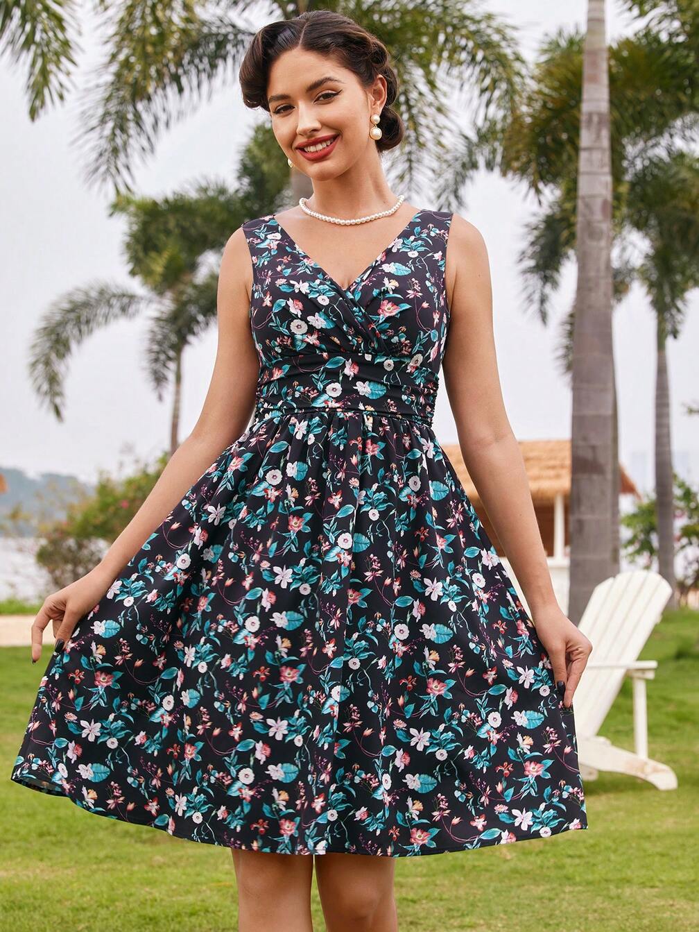 cream dress with black tights Contrast Trim Sleeveless Knit Mini hem and front pockets Beach club ready “OUTSIDE” Size:6- FINAL SALE nav-102